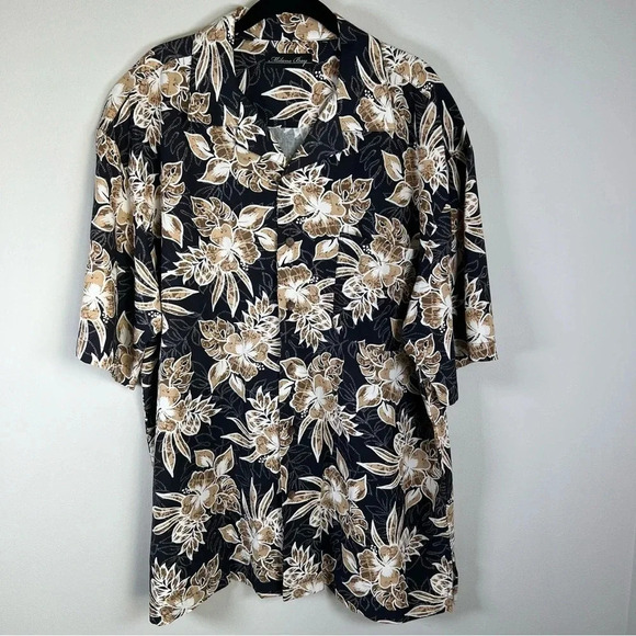 Milano Bay Men's Hawaiian Shirt Black Tan Short Sleeve Button Up Tropical Sz XXL - Picture 1 of 11